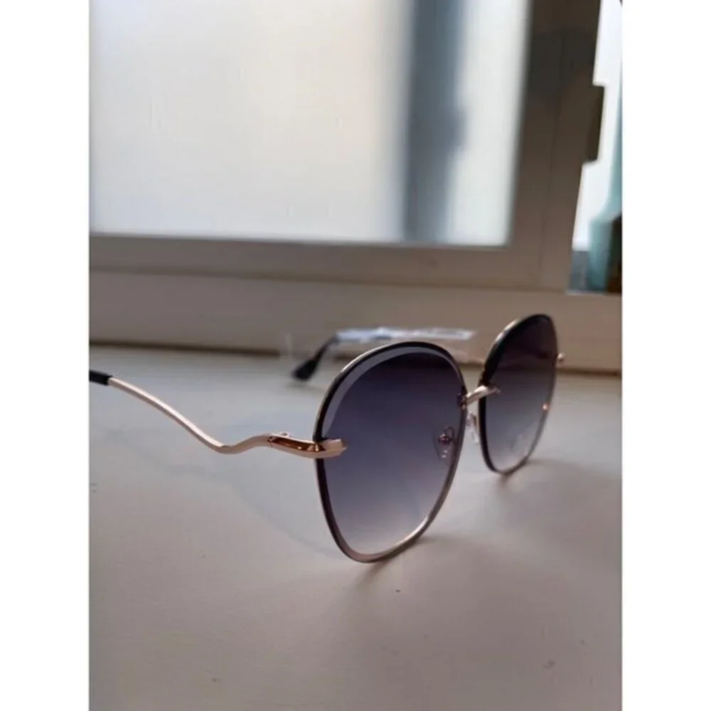 Spectacular Frame Of Mind Round Frame Rimless Sunglasses Black‎